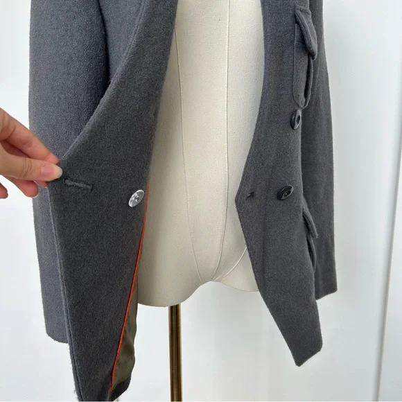Grey Wool Blend Asymmetric Button Structured Tailored Blazer Coat - Picture 7 of 10